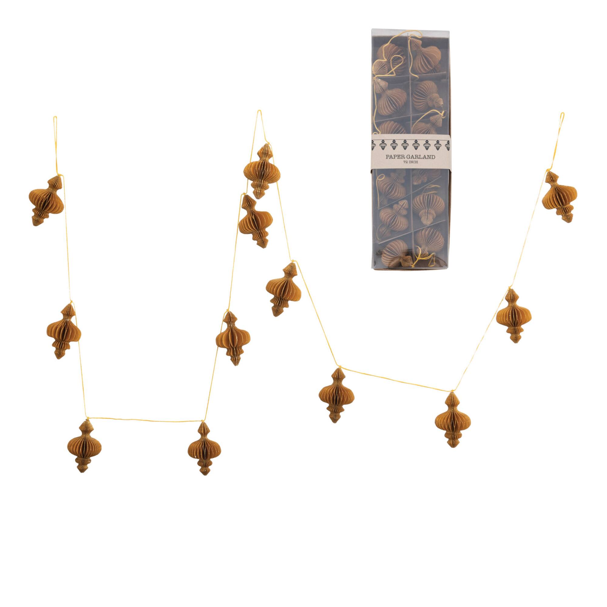 Hello Honey® 6ft. Handmade Recycled Paper Honeycomb Finial with Gold Glitter Garland
